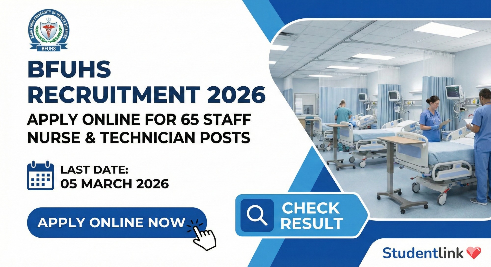 BFUHS Recruitment 2026 Apply Online for 65 Staff Nurse, Medical Lab Technician and OT Assistant Posts