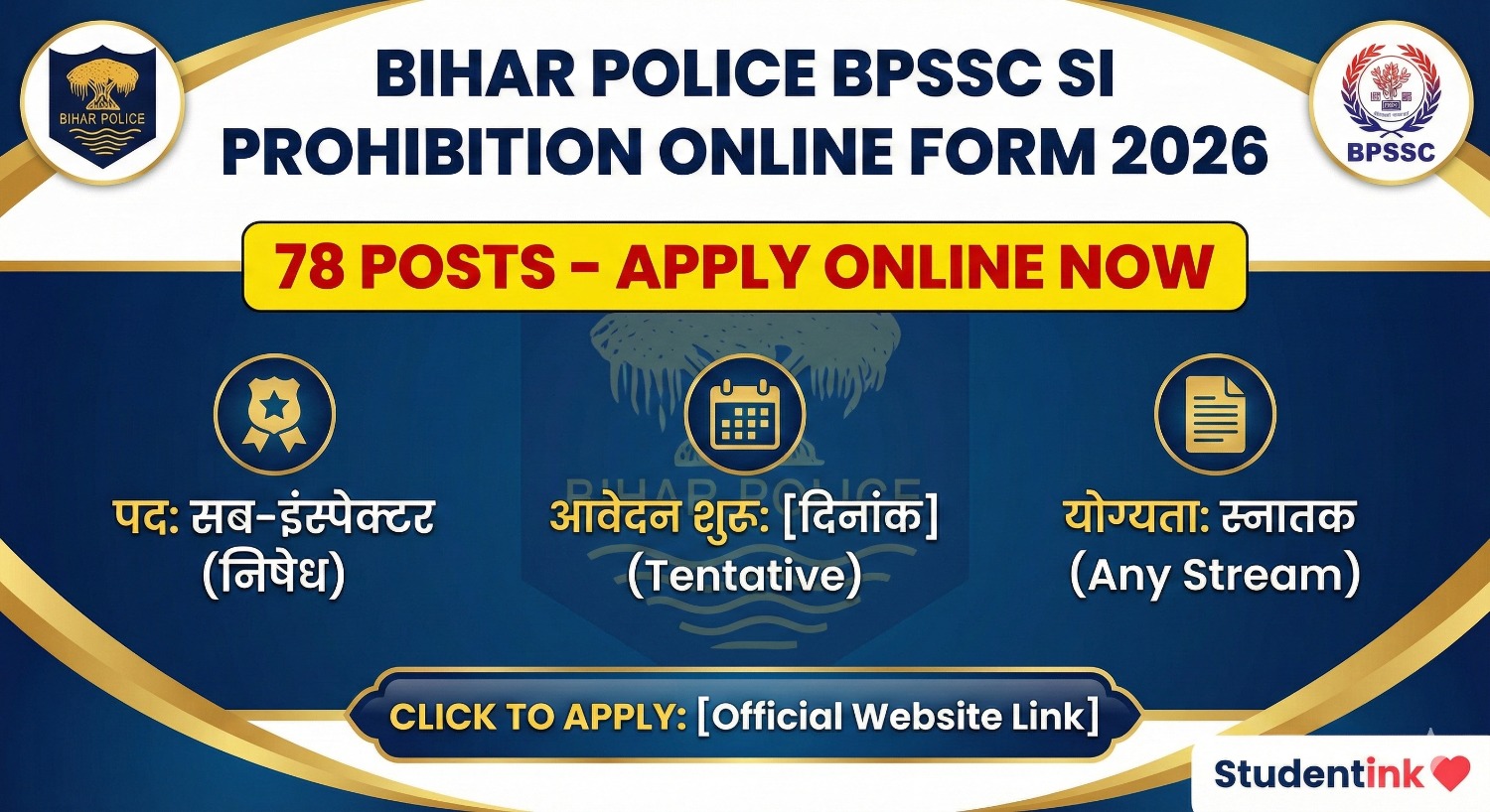 Bihar Police BPSSC SI Prohibition Recruitment 2026 Bihar Police BPSSC SI Prohibition Online Form 2026 Apply Online