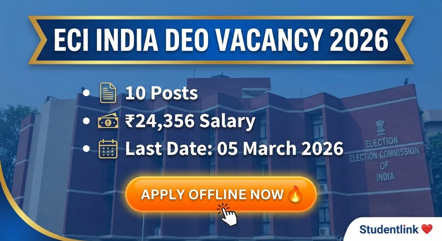 ECI India DEO Vacancy 2026 – BECIL DEO Offline Application ECI India DEO Vacancy 2026 Apply Offline for 10 Posts BECIL Data Entry Operator Recruitment