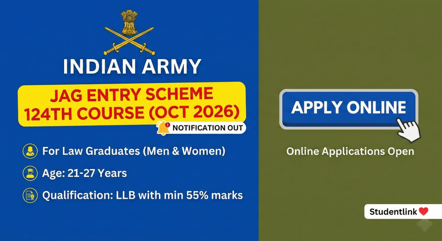 Indian Army JAG 124th Entry Scheme October 2026 Notification