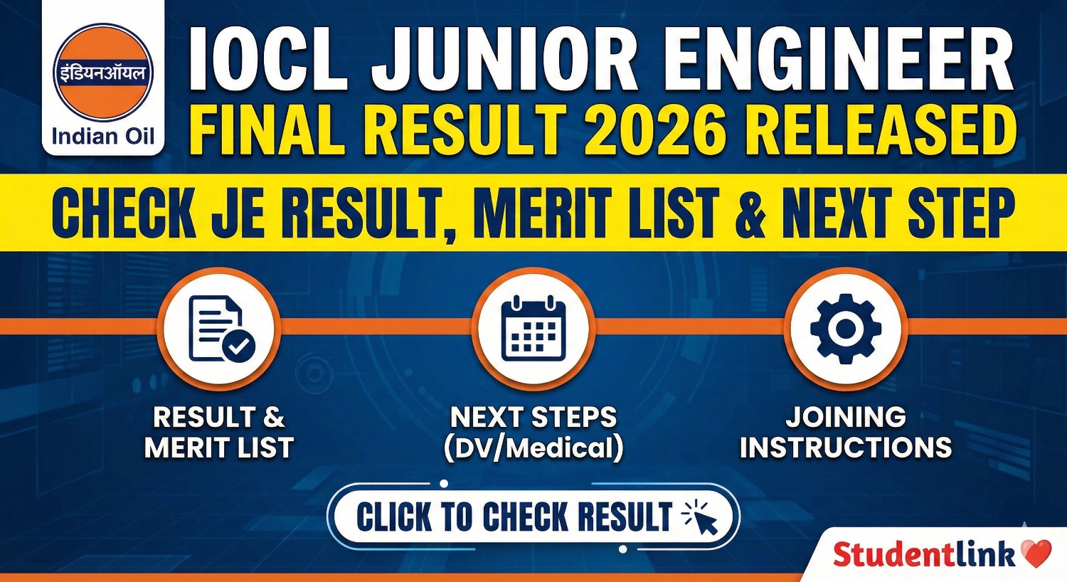 IOCL Junior Engineer Final Result 2026 Check JE Result Merit List